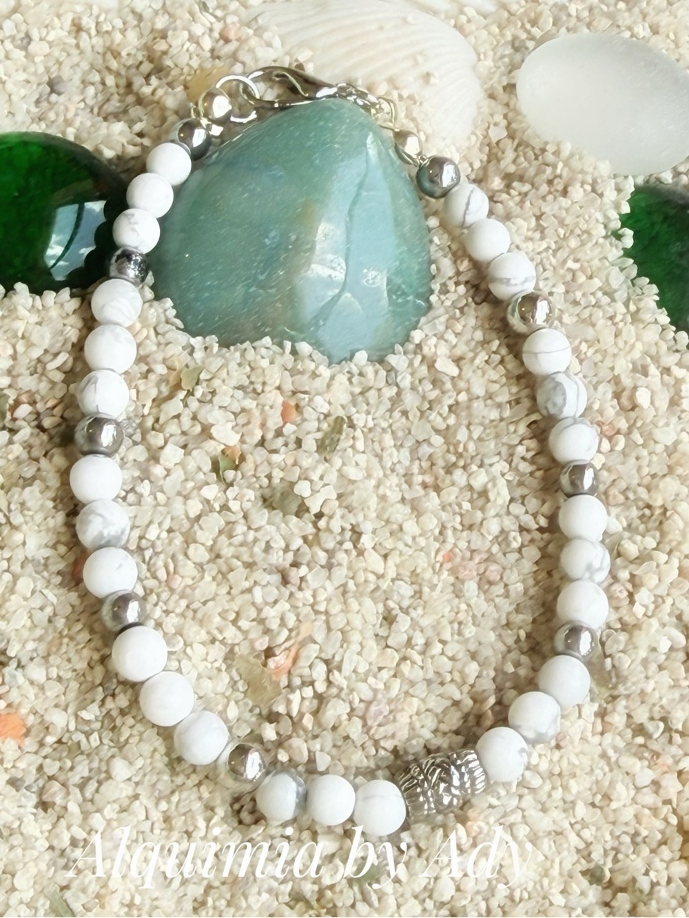 Super dainty White Howlite Beaded Bracelet with Silver Accents